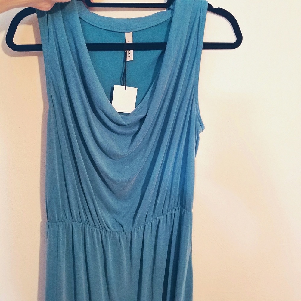 L Turquoise Draped Top Midi Dress - Picture 3 of 3